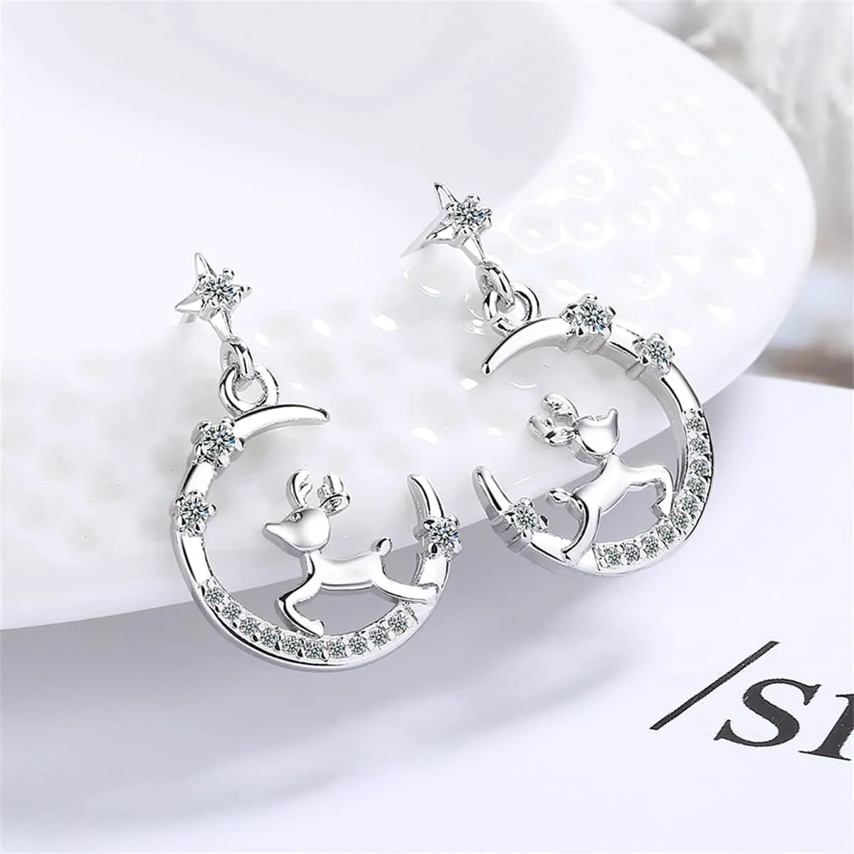 Clear Cubic Zirconia & Silvertone Reindeer Moon Drop Earrings sold by Zulily product image thumbnail 2