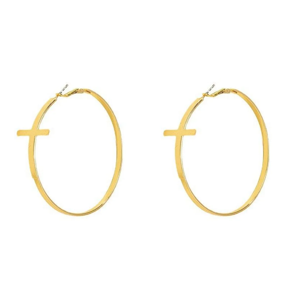 Goldtone Cross Hoop Earrings sold by Zulily product image thumbnail 2