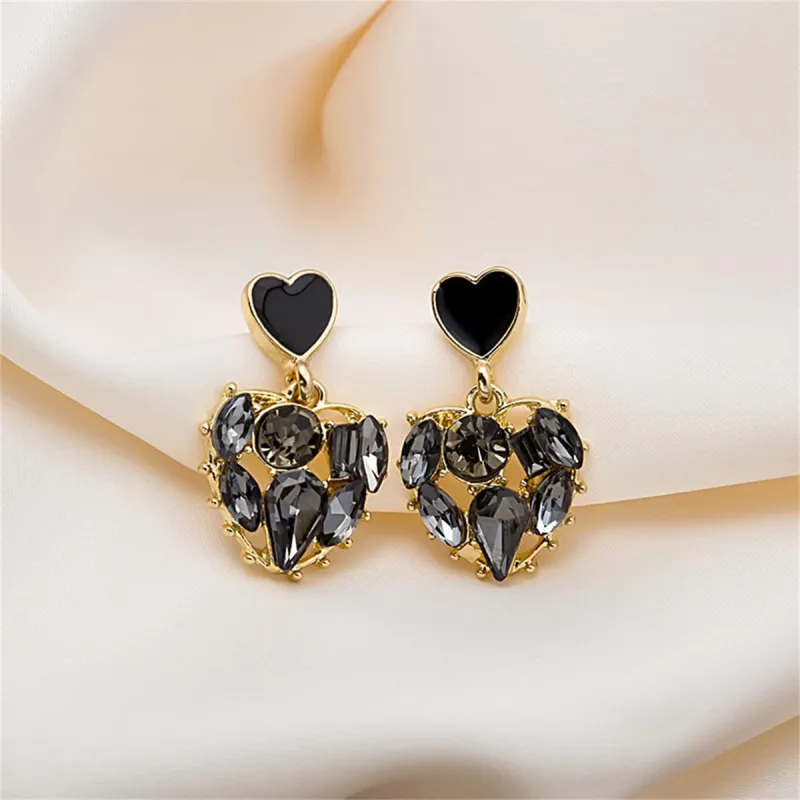 Black Crystal & Goldtone Heart Drop Earrings made by Zulily