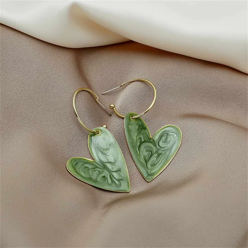 Green Enamel & Goldtone Heart Huggie Earrings made by Zulily