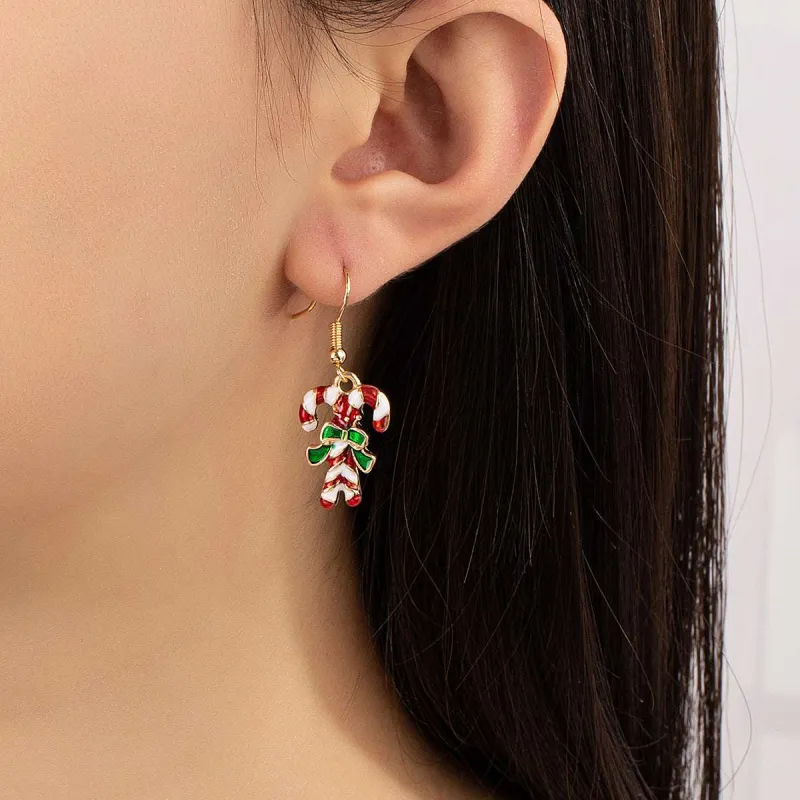Red Enamel & Goldtone Candy Cane Drop Earrings made by Zulily