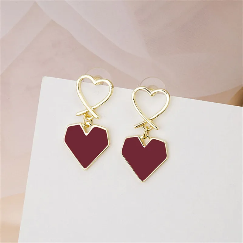 Wine Red Enamel & Goldtone Double Heart Drop Earrings made by Zulily