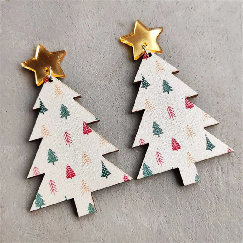 White Wood & Silvertone Christmas Tree Drop Earrings made by Zulily
