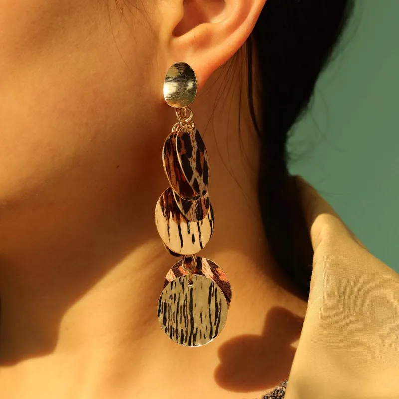 Polystyrene & Goldtone Leopard Circle Cluster Drop Earrings made by Zulily