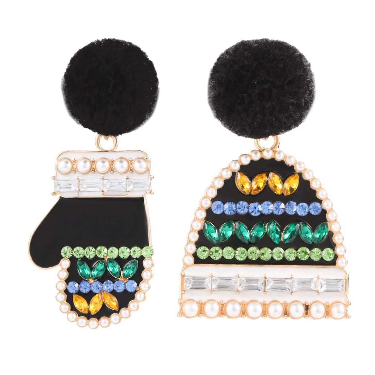 Black Cubic Zirconia & Pearl Hat & Mitten Drop Earrings sold by Zulily product image thumbnail 2