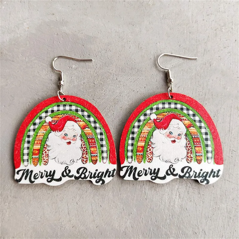 Red & Green Wood 'Merry & Bright' Santa Drop Earrings made by Zulily