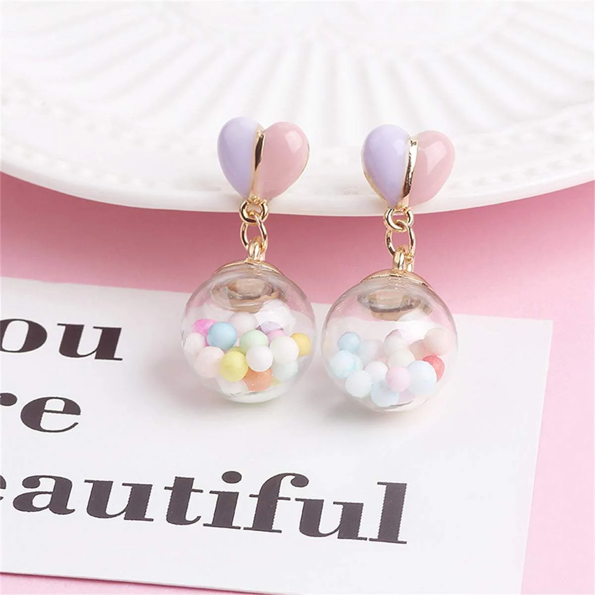 Pink Multicolor & Goldtone Heart Ball Drop Earrings sold by Zulily