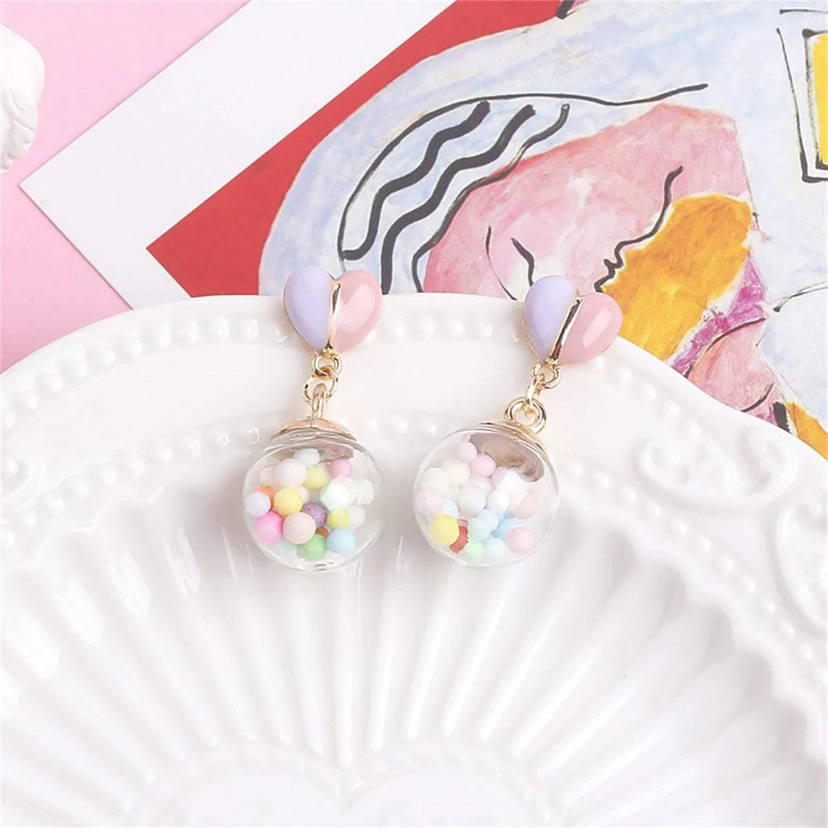 Pink Multicolor & Goldtone Heart Ball Drop Earrings sold by Zulily product image thumbnail 3
