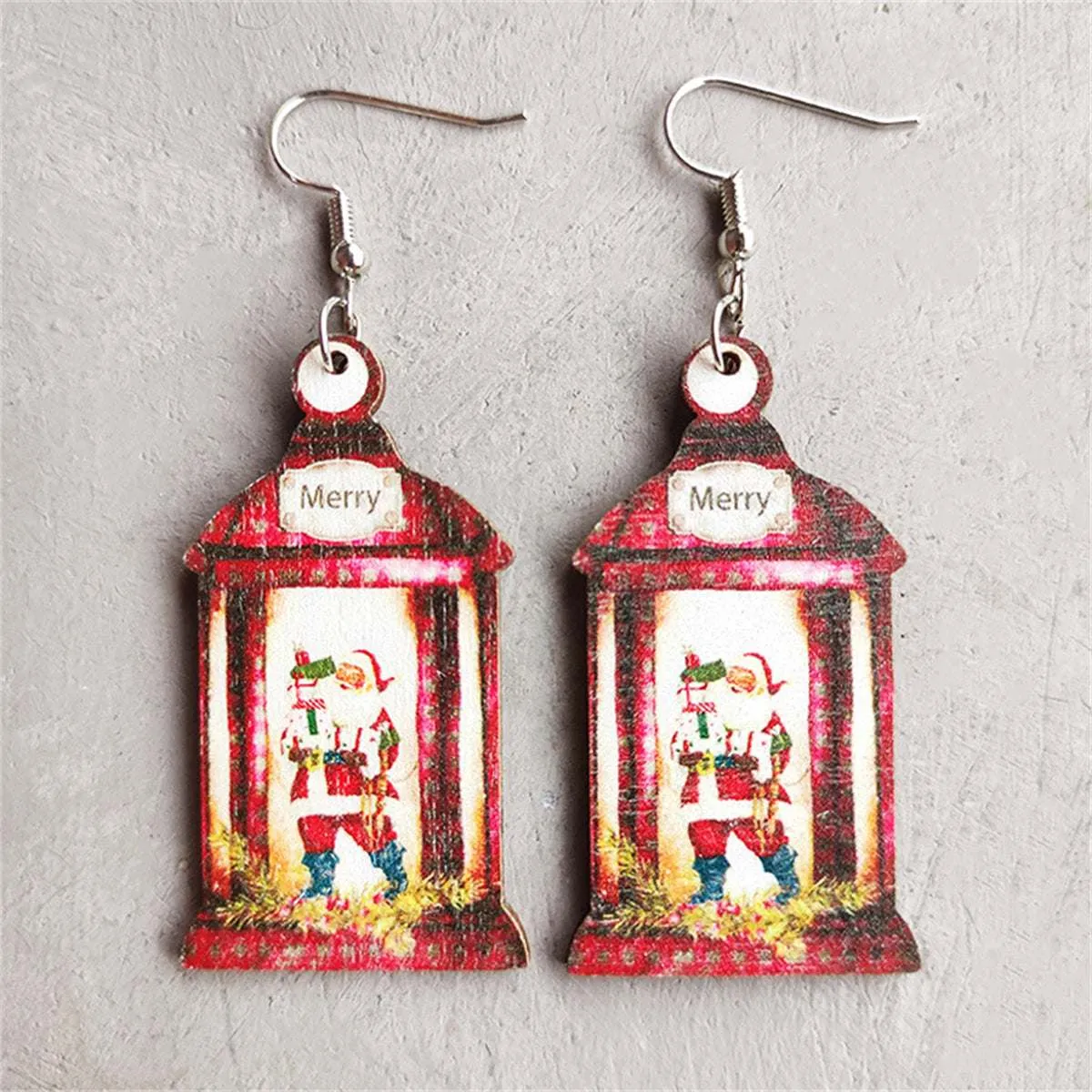 White & Red Wood Santa Call Box Drop Earrings sold by Zulily