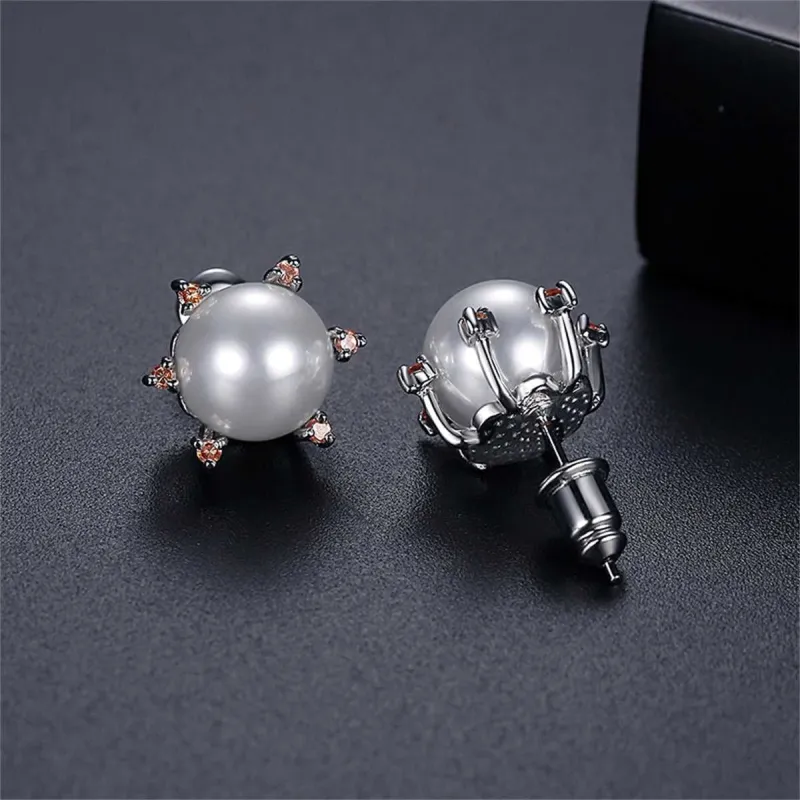 Yellow Cubic Zirconia & Pearl Silvertone Stud Earrings made by Zulily