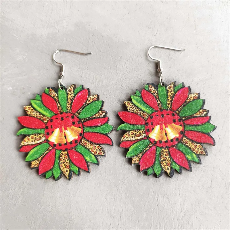 Green & Red Wood Silvertone Bell Flower Drop Earrings made by Zulily