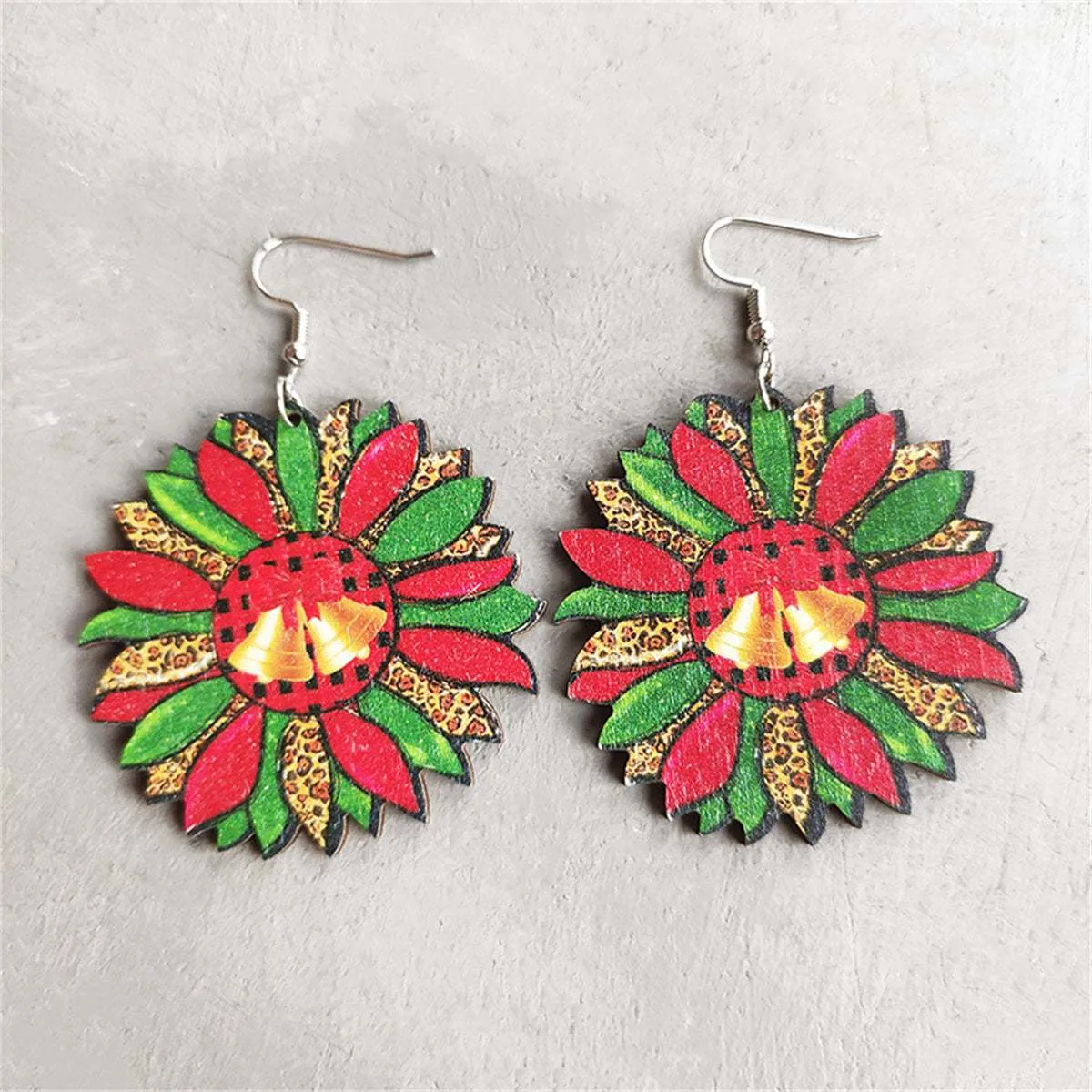 Green & Red Wood Silvertone Bell Flower Drop Earrings sold by Zulily