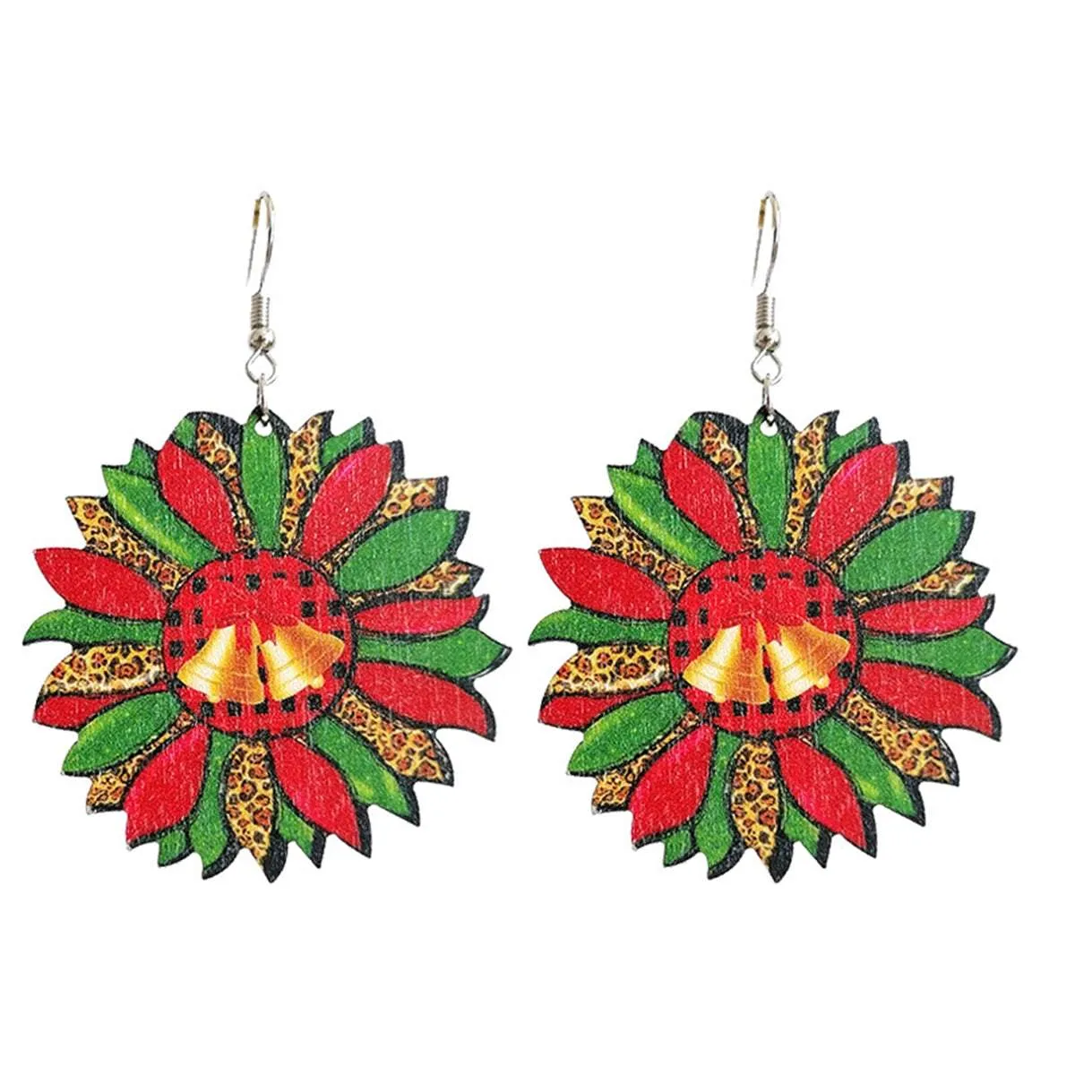 Green & Red Wood Silvertone Bell Flower Drop Earrings sold by Zulily product image thumbnail 2