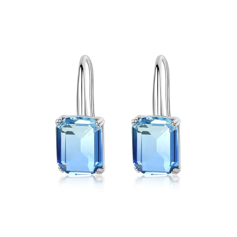 Blue Crystal & Silvertone Emerald-Cut Drop Earrings made by Zulily