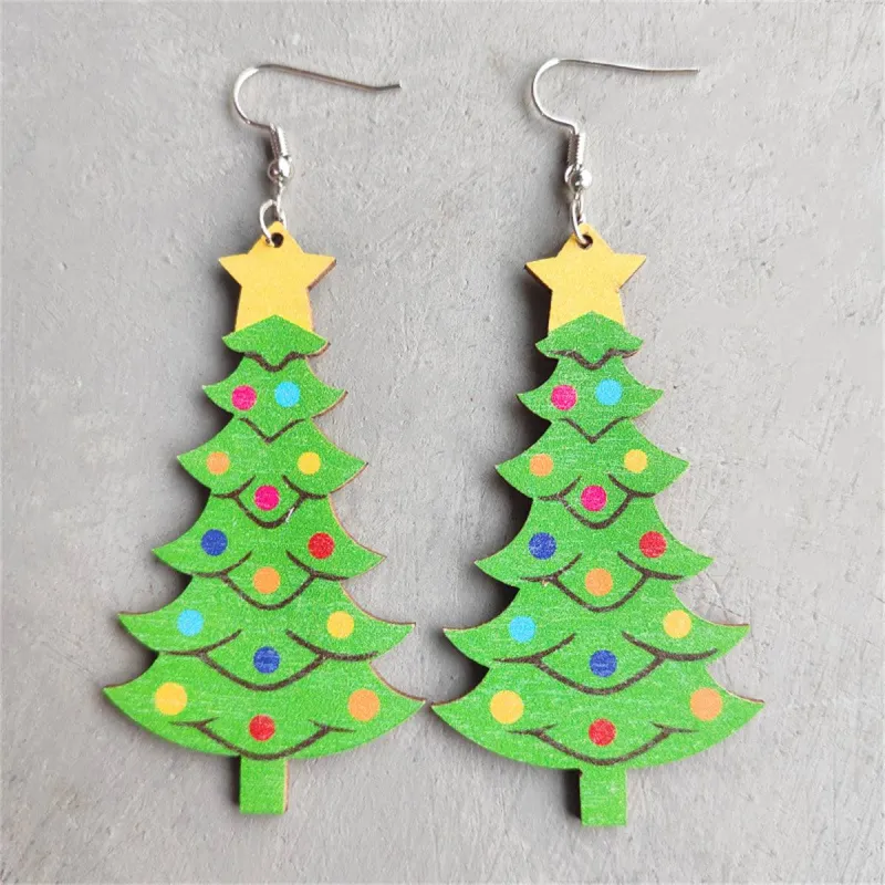 Green & Yellow Wood Christmas Tree Drop Earrings made by Zulily