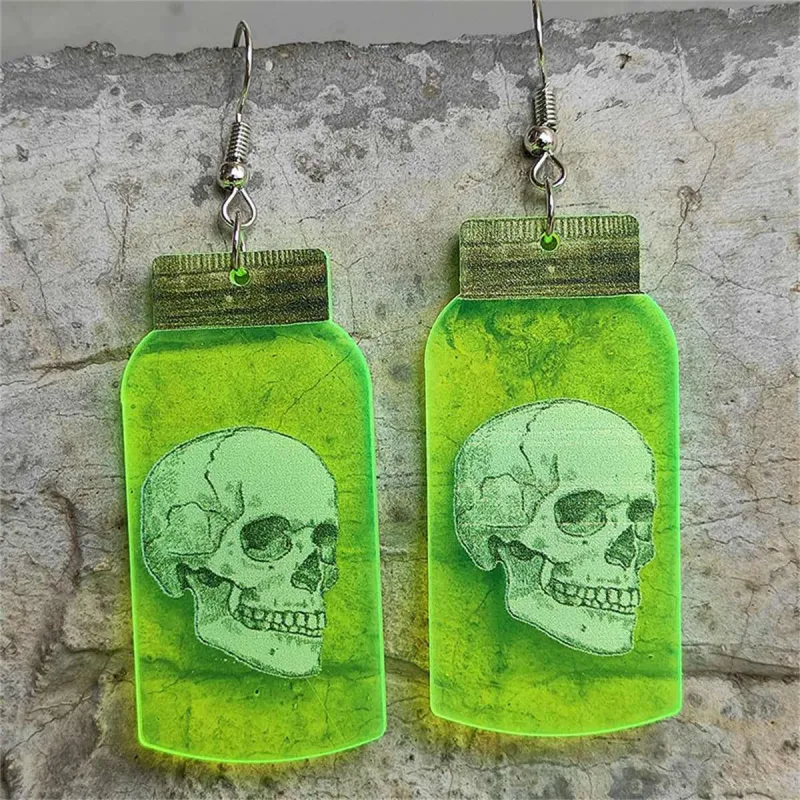 Green Acrylic & Silvertone Glow-In-Dark Skull Specimen Drop Earrings made by Zulily