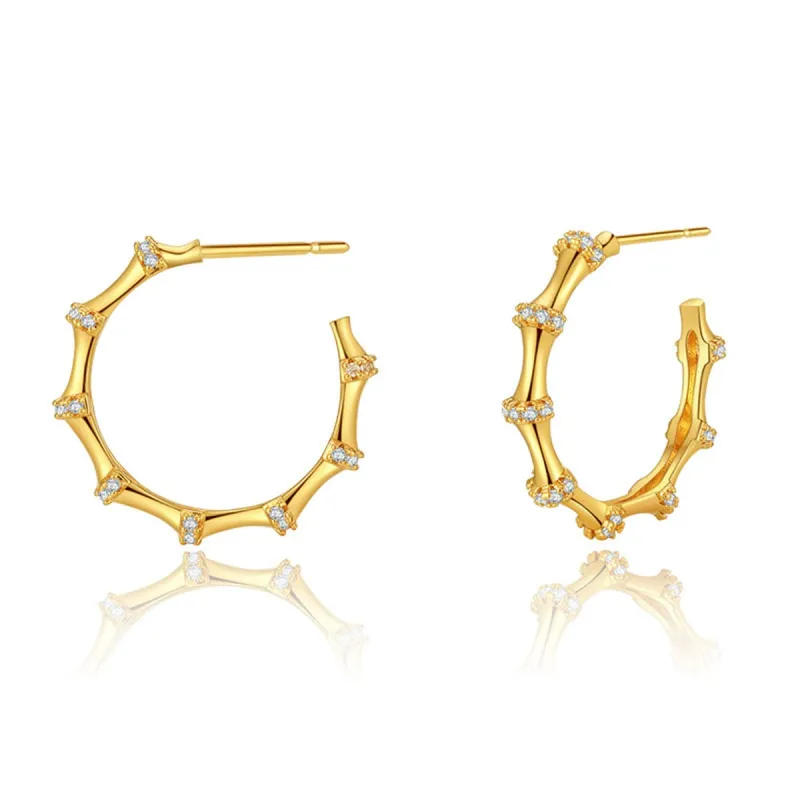 Cubic Zirconia & Goldtone Bamboo Hoop Earrings made by Zulily