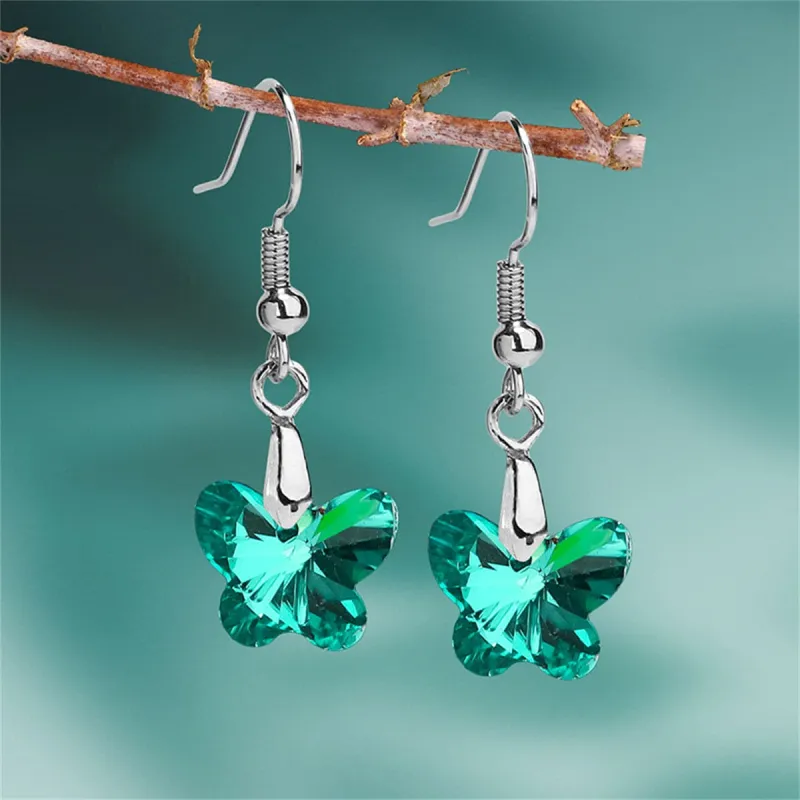 Green Crystal & Silvertone Butterfly Drop Earrings made by Zulily