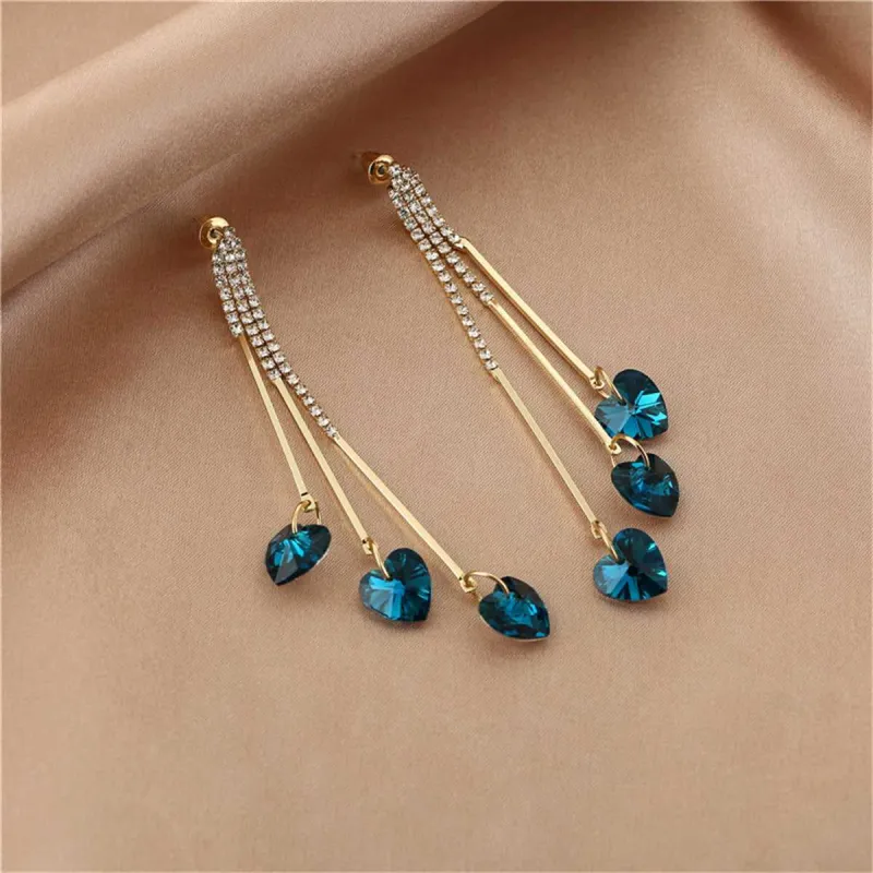 Blue Crystal & Cubic Zirconia Heart Tassel Drop Earrings made by Zulily
