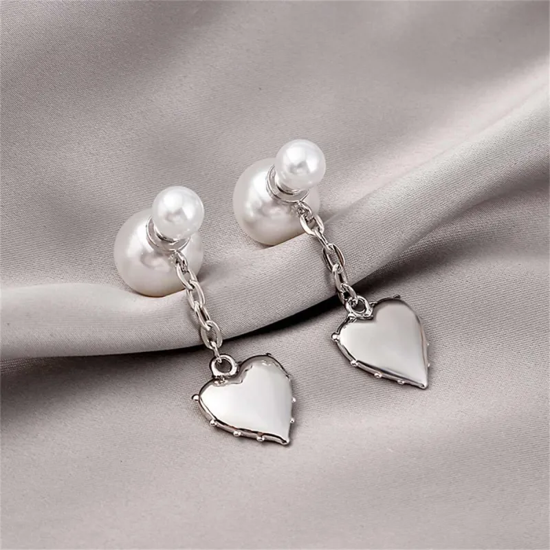 Pearl & Silvertone Heart Drop Ear Jackets made by Zulily