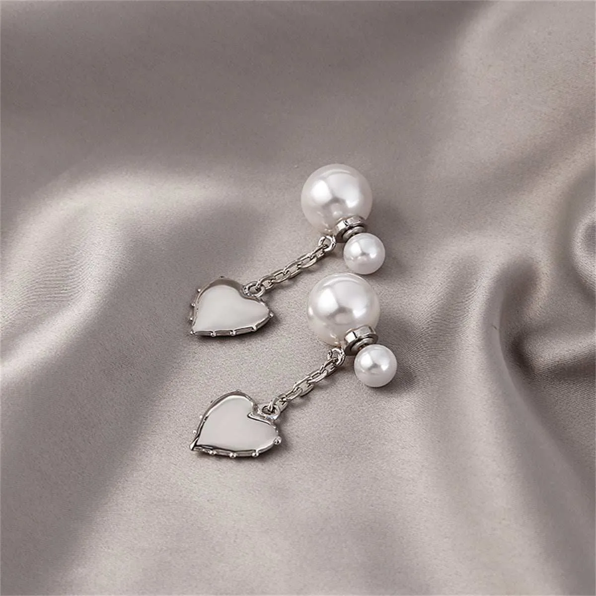 Pearl & Silvertone Heart Drop Ear Jackets sold by Zulily product image thumbnail 2