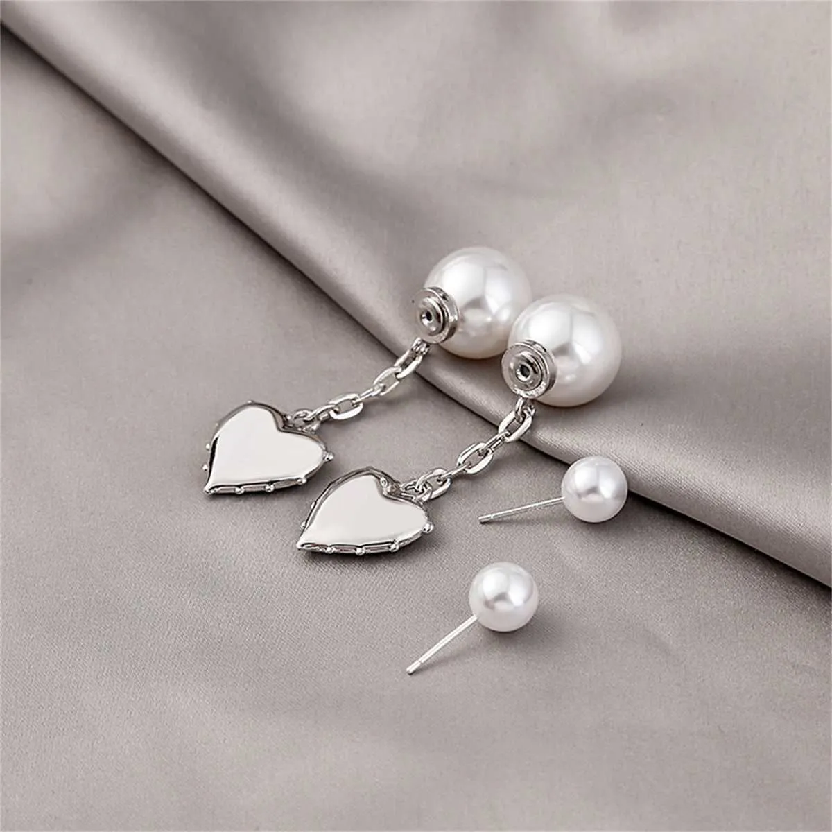 Pearl & Silvertone Heart Drop Ear Jackets sold by Zulily product image thumbnail 3