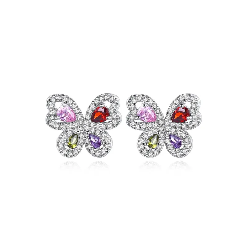Pink Crystal & Clear Cubic Zirconia Butterfly Stud Earrings made by Zulily