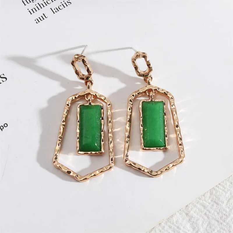 Green Quartz & Goldtone Open Shield Drop Earrings made by Zulily
