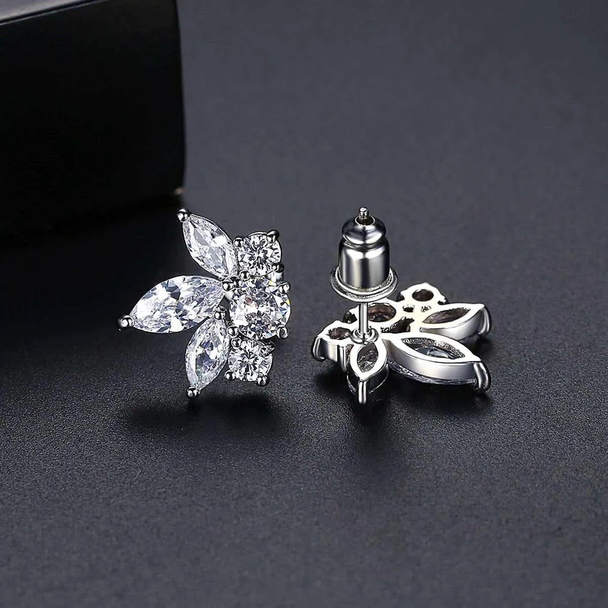 Marquise-cut Crystal & Silvertone Flower Stud Earrings sold by Zulily product image thumbnail 2