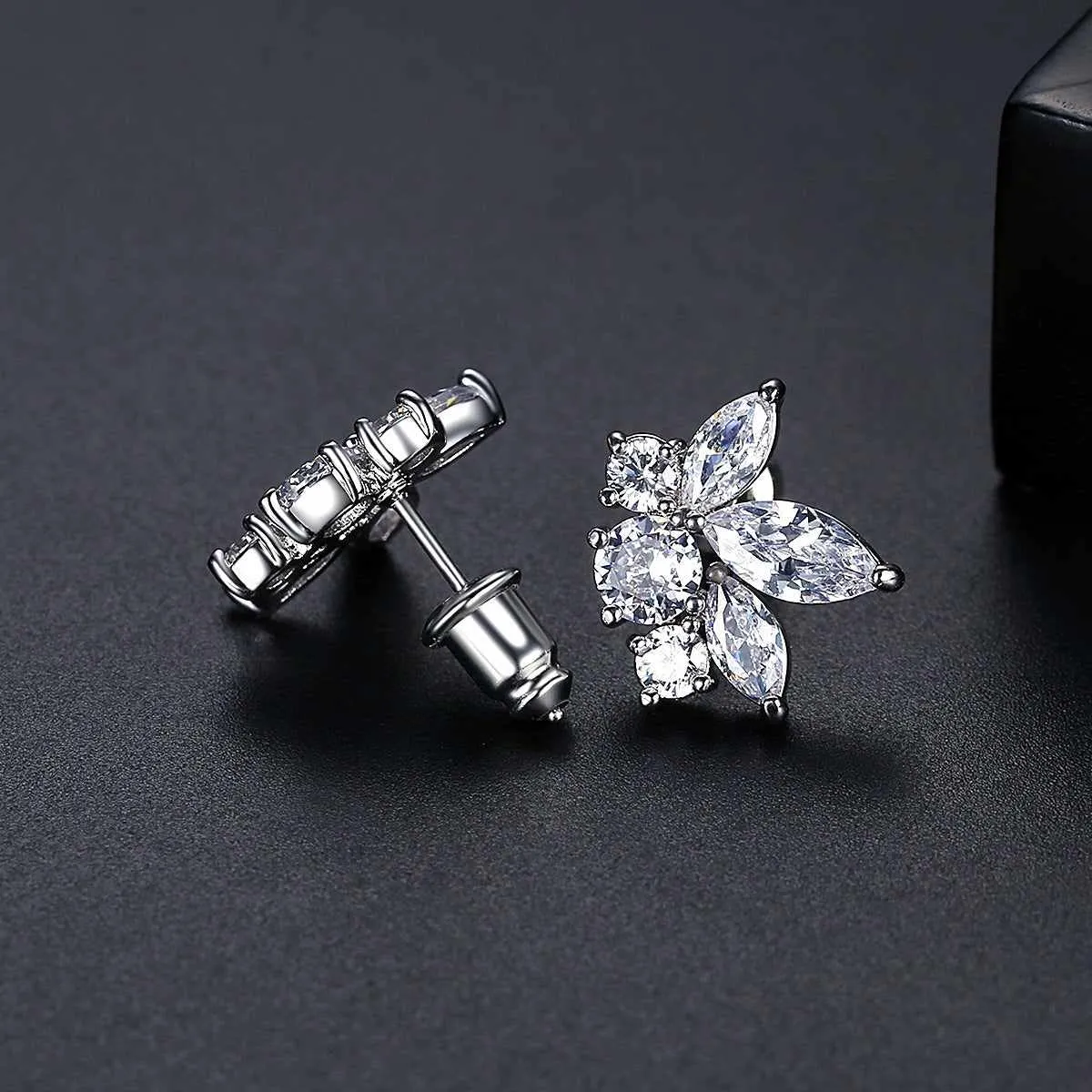 Marquise-cut Crystal & Silvertone Flower Stud Earrings sold by Zulily product image thumbnail 3