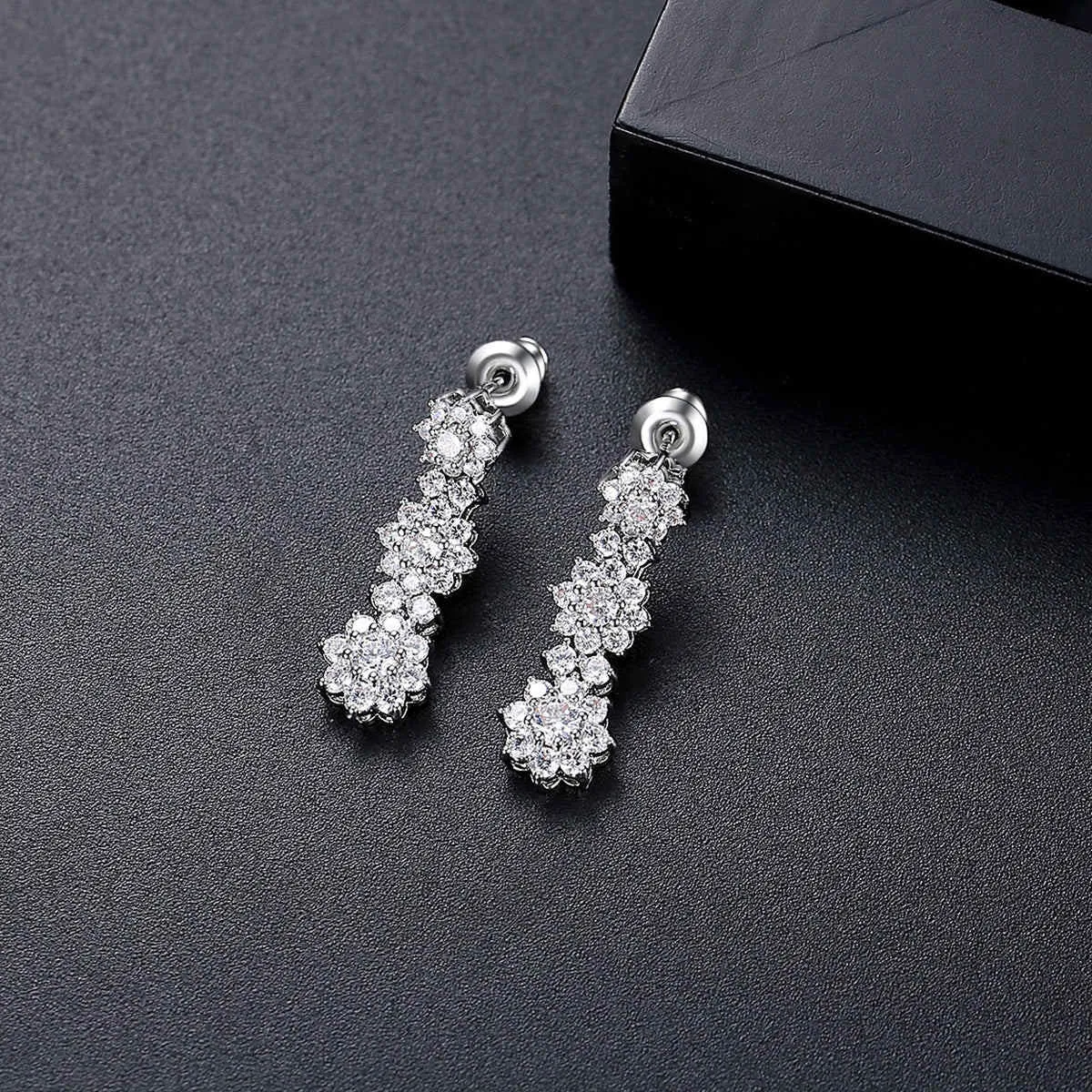 Cubic Zirconia & Silvertone Linked Flower Drop Earrings sold by Zulily product image thumbnail 3