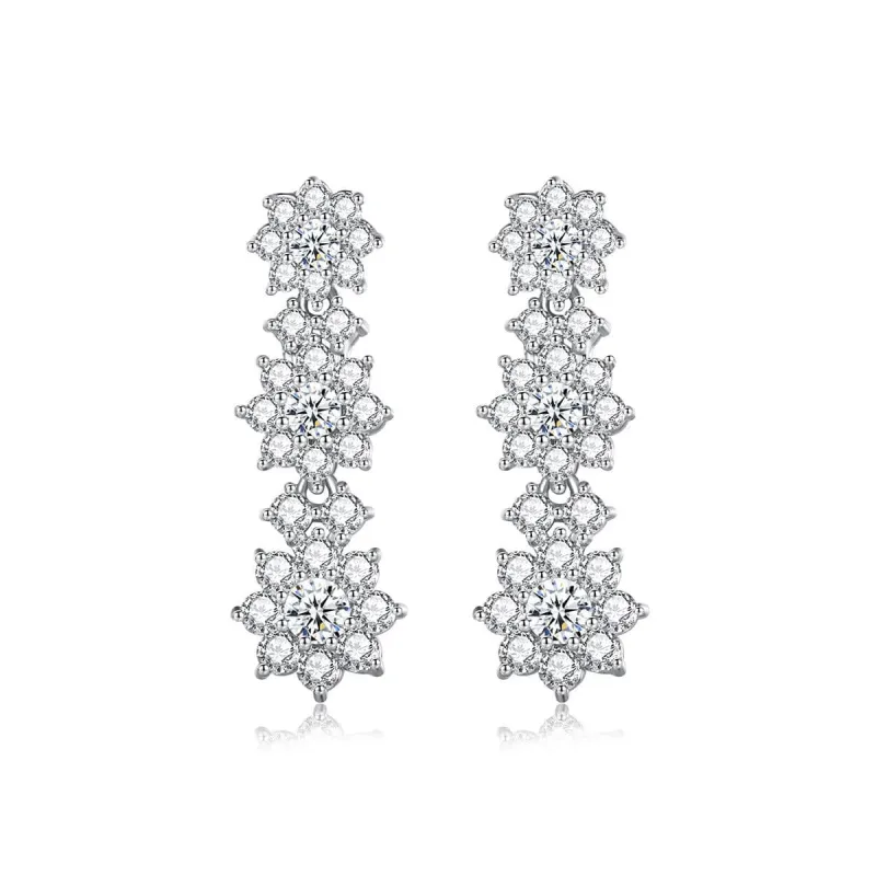 Cubic Zirconia & Silvertone Linked Flower Drop Earrings made by Zulily