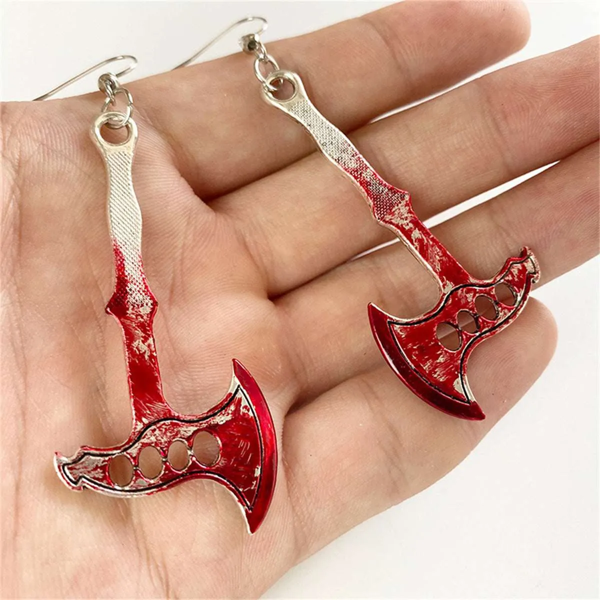 Red Enamel & Silvertone Axe Drop Earring sold by Zulily product image thumbnail 2