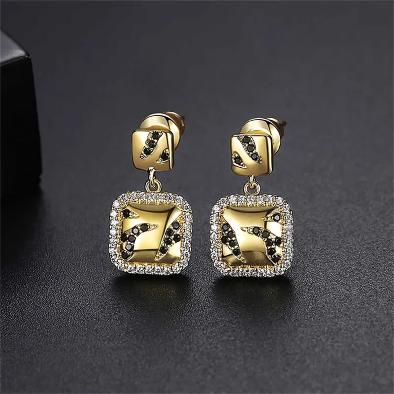 Black Cubic Zirconia & Goldtone Halo Square Drop Earrings made by Zulily