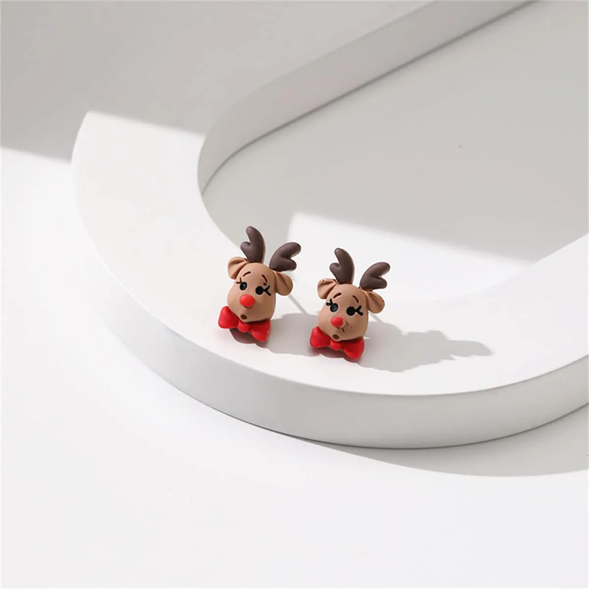 Green & Red Resin Silvertone Reindeer Bow Stud Earrings sold by Zulily