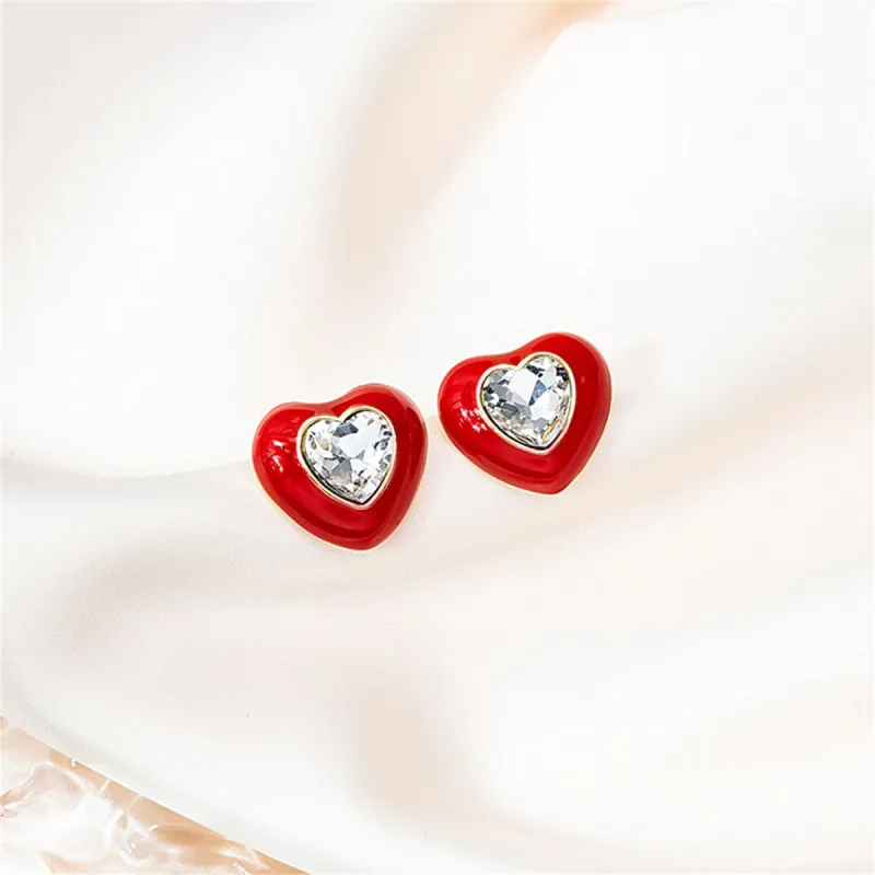 Red Enamel & Crystal Goldtone Heart Stud Earrings made by Zulily