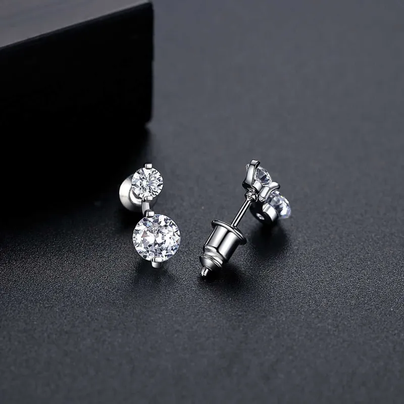 Cubic Zirconia & Silvertone Double Round Stud Earrings made by Zulily