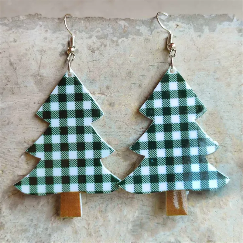 Green & White Plaid Christmas Tree Drop Earrings made by Zulily