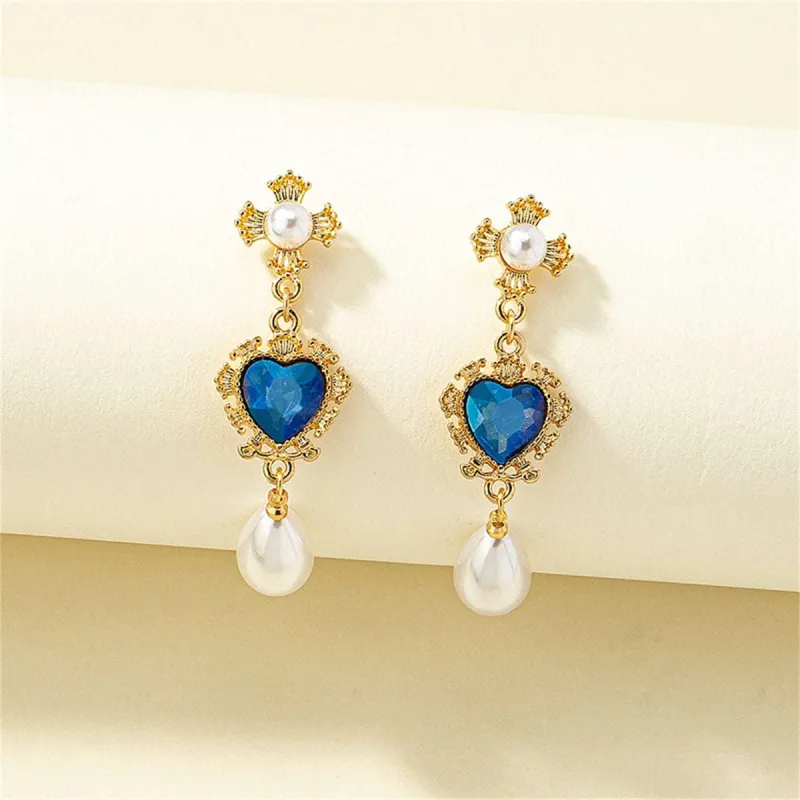 Blue Crystal & Pearl Goldtone Floral Heart Drop Earrings made by Zulily