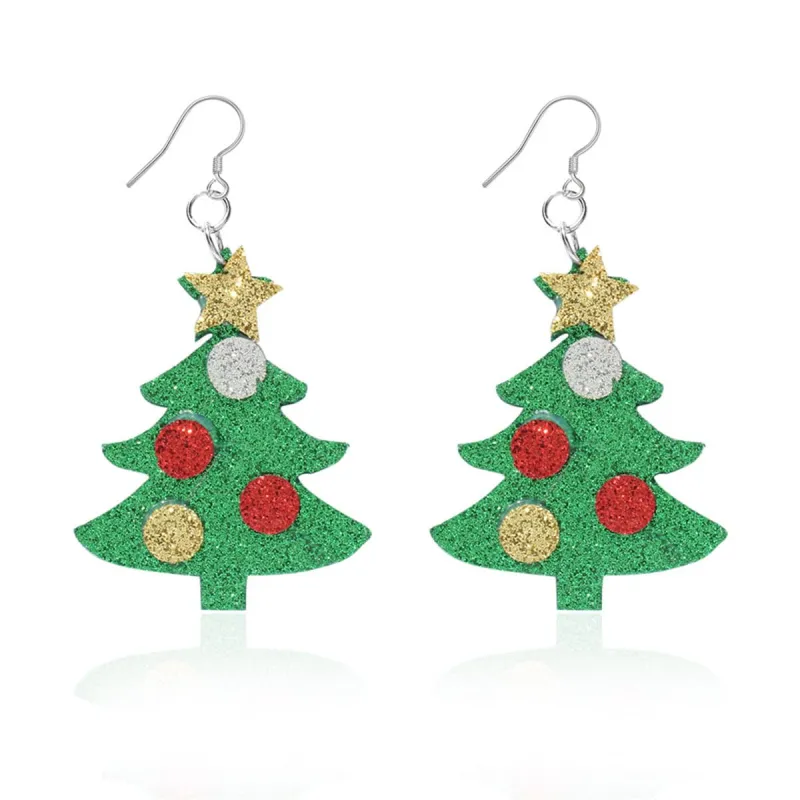 Green Polystyrene & Silvertone Glitter Holiday Tree Drop Earrings made by Zulily