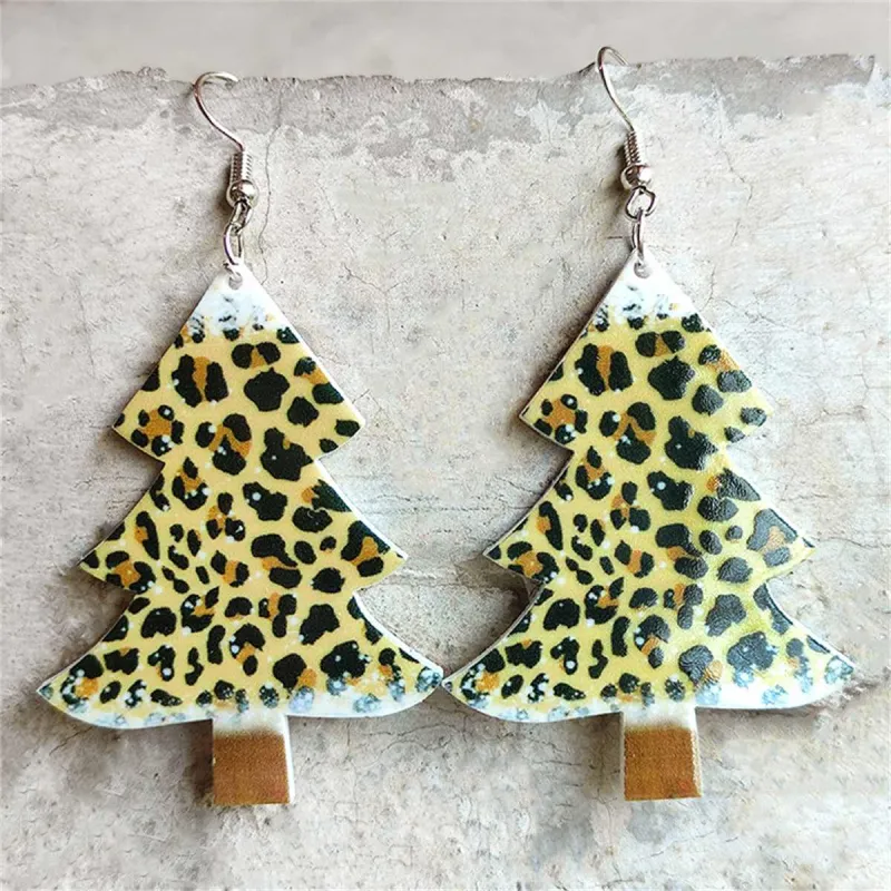 Yellow Acrylic & Silvertone Leopard Christmas Tree Drop Earrings made by Zulily