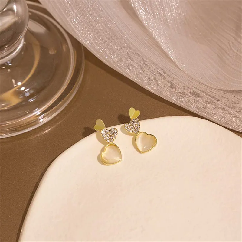 Cubic Zirconia & Quartz Goldtone Hearts Drop Earrings made by Zulily