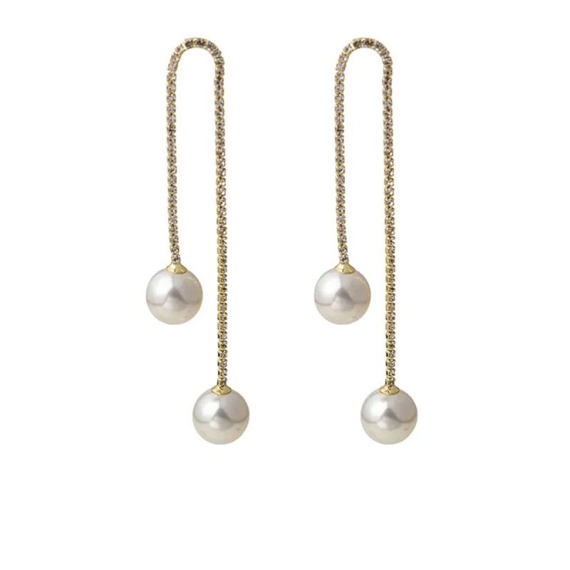 Pearl & Cubic Zirconia Goldtone Double-Chain Drop Earrings made by Zulily