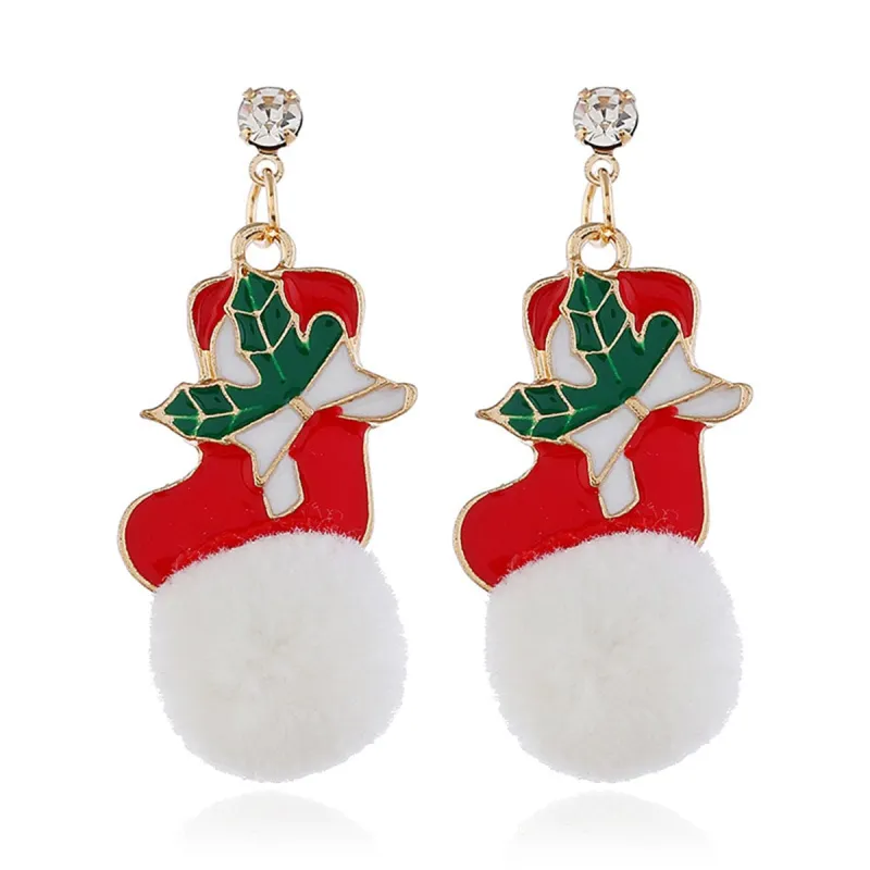 Cubic Zirconia & Red Holly Stocking Pom-Pom Drop Earrings made by Zulily