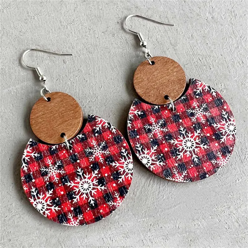 Red Buffalo Check & Snowflake Double-Circle Wood Drop Earrings made by Zulily