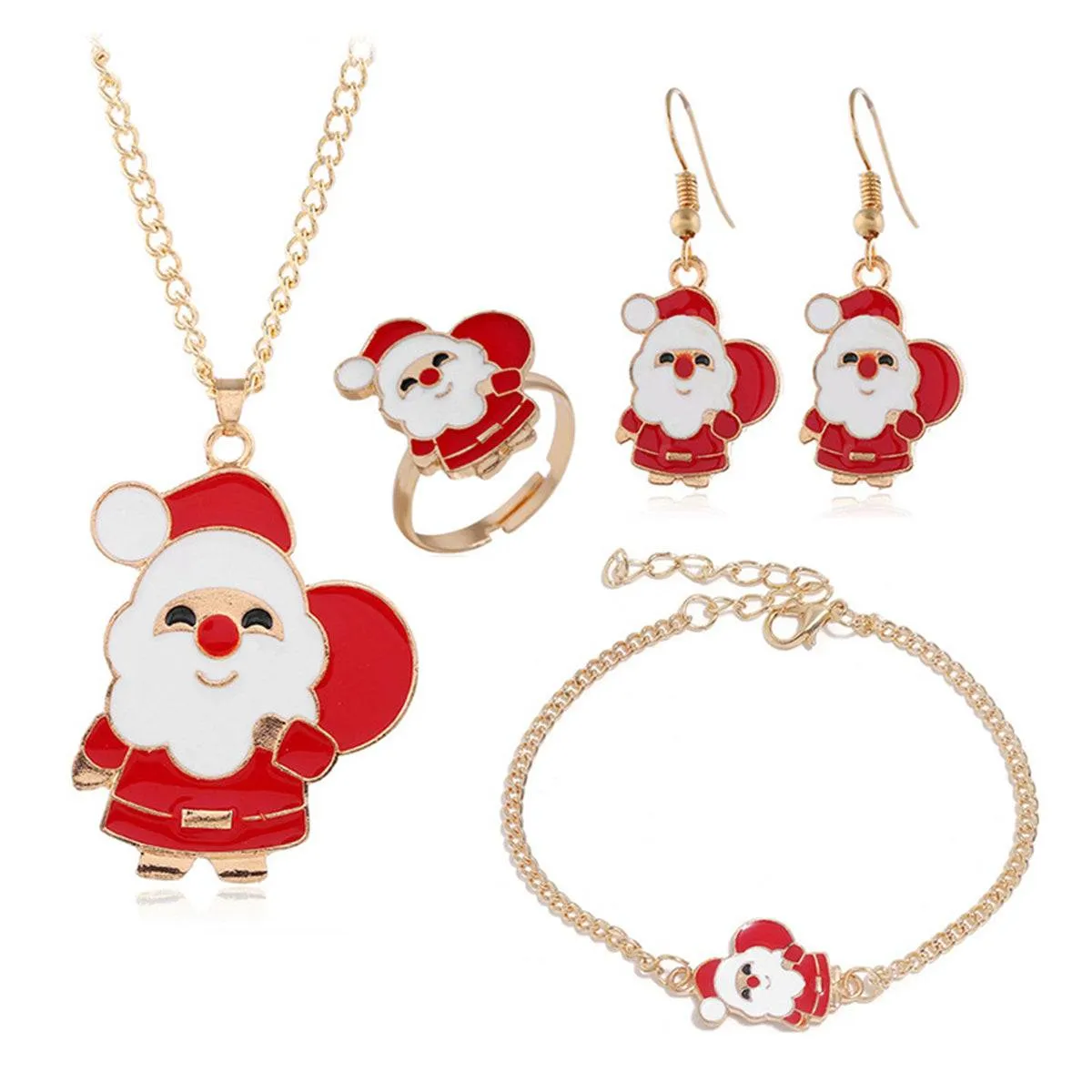 Red Enamel & Goldtone Santa Pendant Necklace Set sold by Zulily product image thumbnail 2