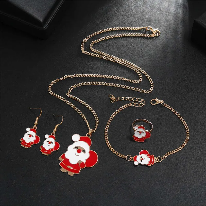 Red Enamel & Goldtone Santa Pendant Necklace Set made by Zulily