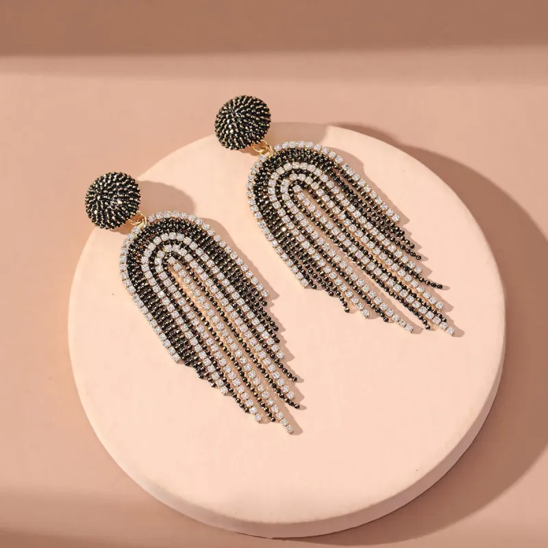 Black Acrylic & Cubic Zirconia Goldtone Tassel Drop Earrings made by Zulily