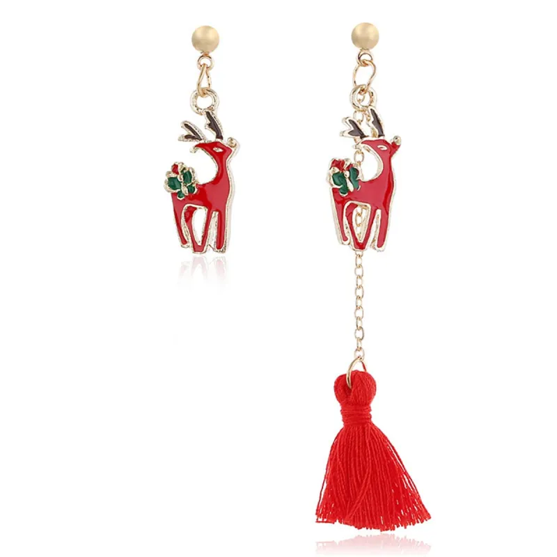 Red & Green Enamel Goldtone Reindeer Single-Tassel Drop Earrings made by Zulily