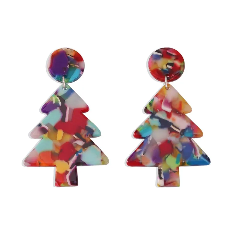 Red Multicolor Acrylic & Silvertone Christmas Tree Drop Earrings made by Zulily